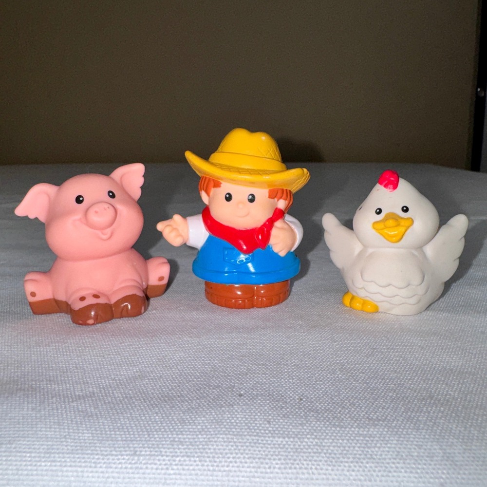 Fisher-Price Little People Farm Figures Lot Muddy Pig Farmer Boy Chicken 3pc
